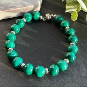 Malachite Bracelet Genuine Gemstone Sterling Silver Magnetic Bracelet